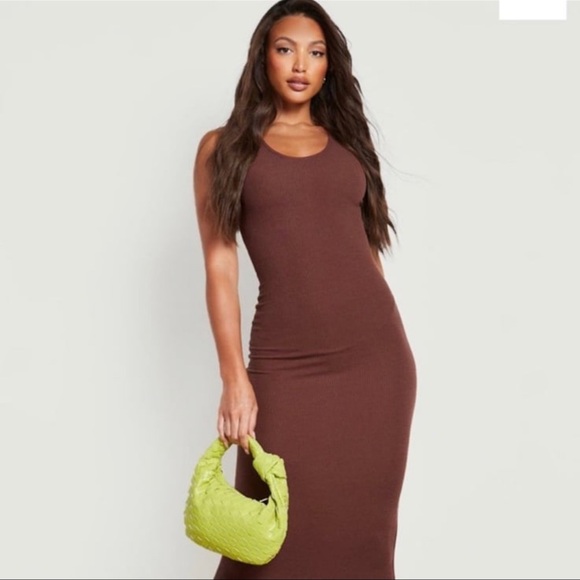 Chocolate Brown Maxi Bodycon Dress - Picture 3 of 14